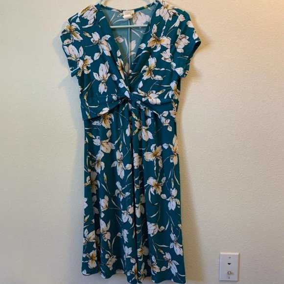 Moci Green Floral Midi Shirtdress S - Picture 1 of 7